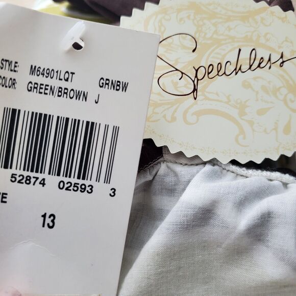 Speechless Juniors Size 13 Floral Green/Brown Dress Empire Waist Tie Back New - Picture 5 of 5